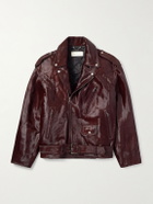 Dries Van Noten - Belted Calf Hair Biker Jacket - Burgundy