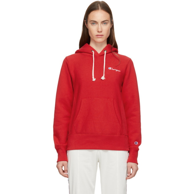 Photo: Champion Reverse Weave Red Small Logo Hoodie
