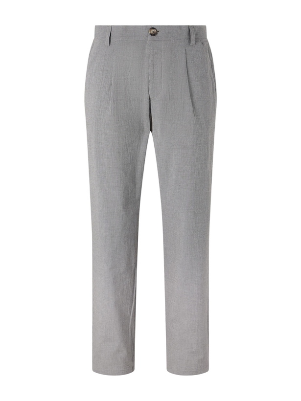Photo: Oliver Spencer - Morton Straight-Leg Pleated Checked Cotton-Blend Suit Trousers - Gray