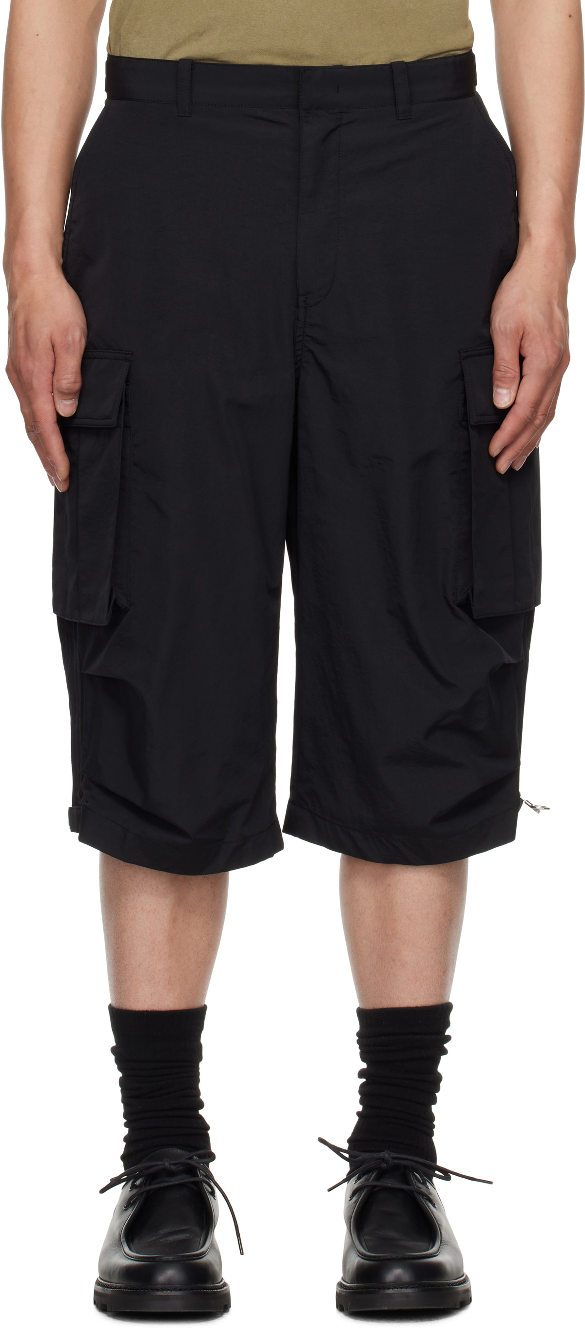 Solid Homme Black Nylon Twill Cargo Shorts