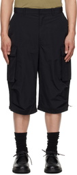 Solid Homme Black Nylon Twill Cargo Shorts