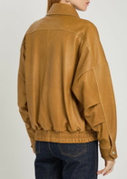 Nour Hammour Dalma Grained Leather Jacket Light Brown