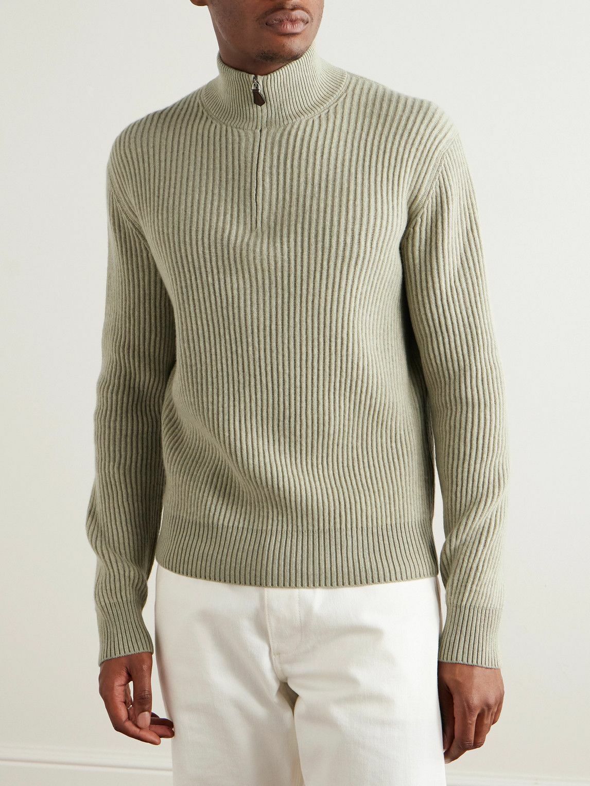 Loro Piana - Plane Tree Ribbed Cashmere Half-Zip Sweater - Green