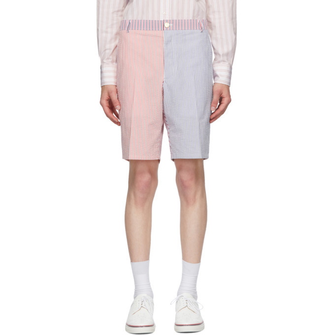 Photo: Thom Browne Red and Navy Seersucker Striped Unconstructed Shorts