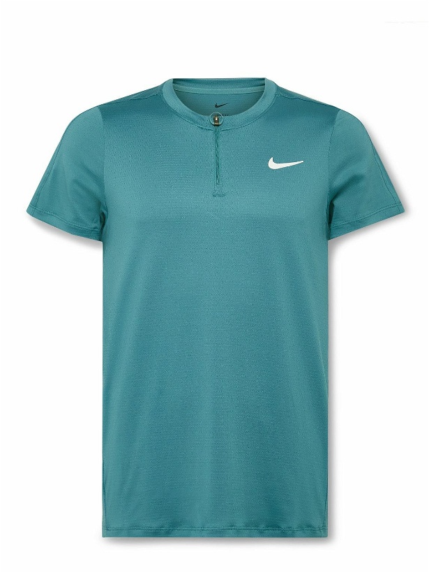 Photo: Nike Tennis - NikeCourt Slam Slim-Fit Perforated Dri-FIT ADV Half-Zip T-Shirt - Blue