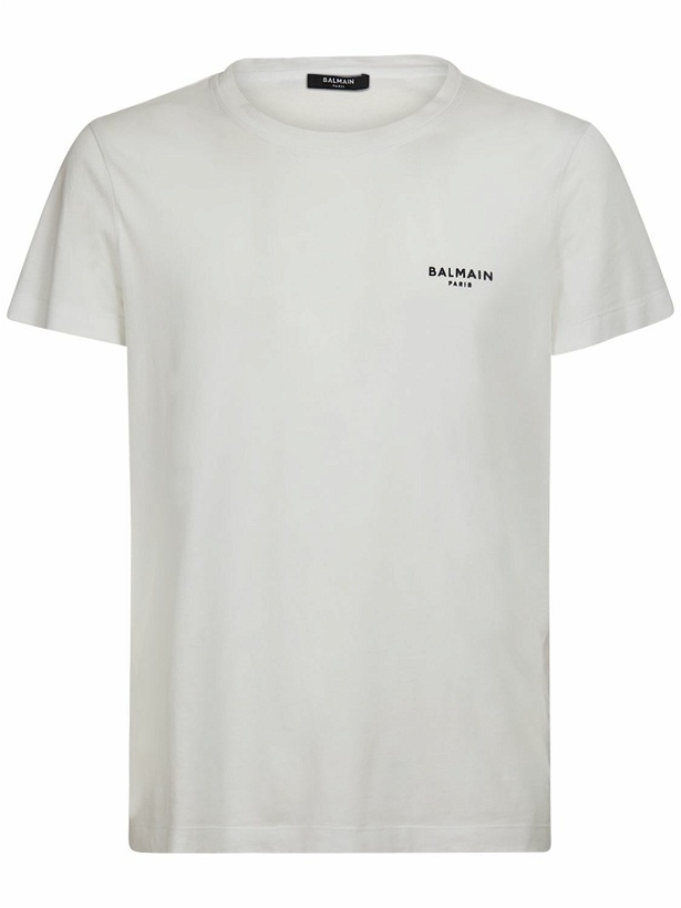 Photo: BALMAIN - Flocked Logo Organic Cotton T-shirt