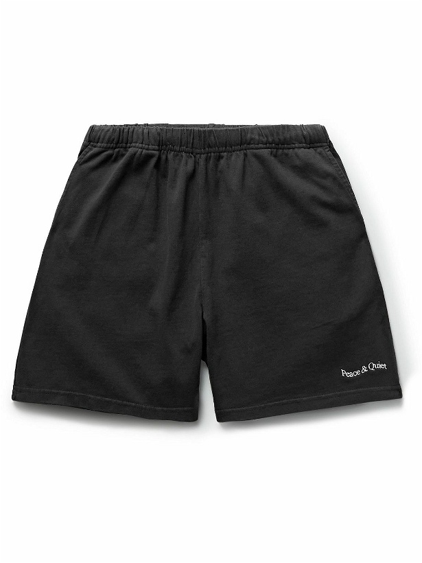 Photo: Museum Of Peace & Quiet - Wordmark Straight-Leg Logo-Embroidered Cotton-Jersey Shorts - Black