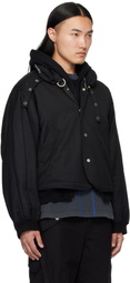 FFFPOSTALSERVICE Black Damaged Round Hem Curved Zip-Up Hoodie