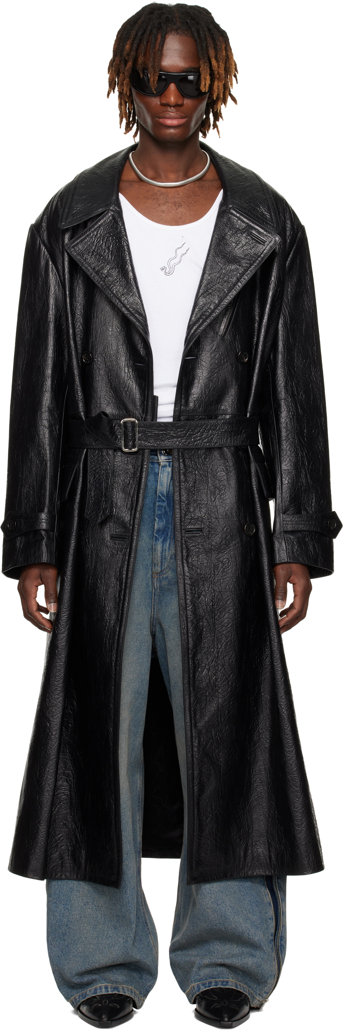 LU'U DAN コート Black Notched Lapel Faux-Leather Coat by LU'U DAN on Sale