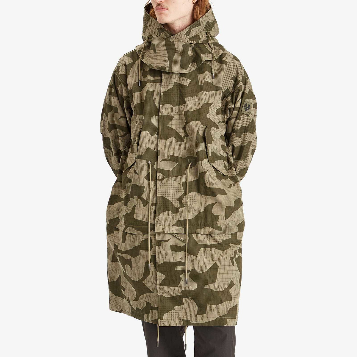 Belstaff Men's Terrain Camo Canopy Parka Jacket in Surplus Green/Washed Black