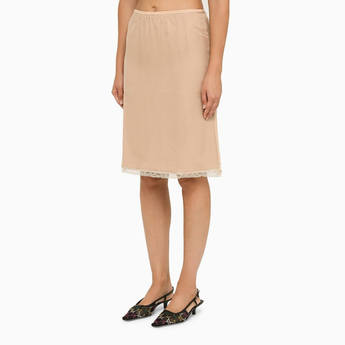 Gucci Nude Acetate Skirt With Lace
