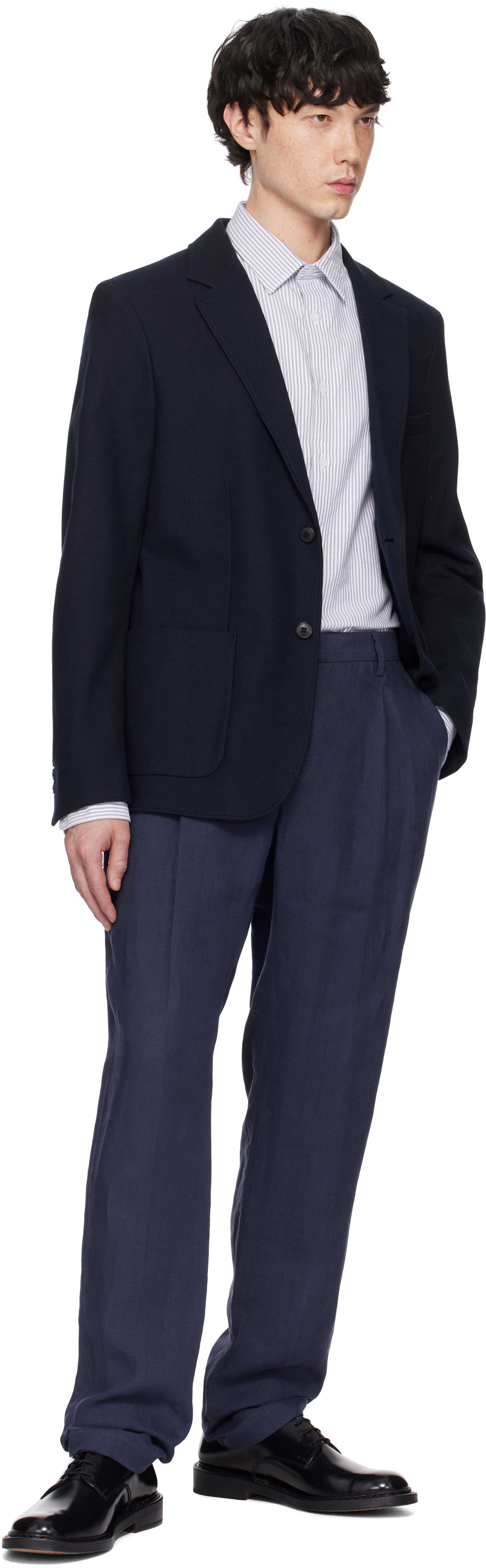 Sunspel Navy Piqué Unstructured Blazer