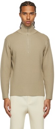 AURALEE Khaki Wool Half-Zip Sweater