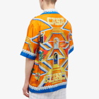 Casablanca Men's Escalier Infini Short Sleeve Silk Shirt in Orange/Blue