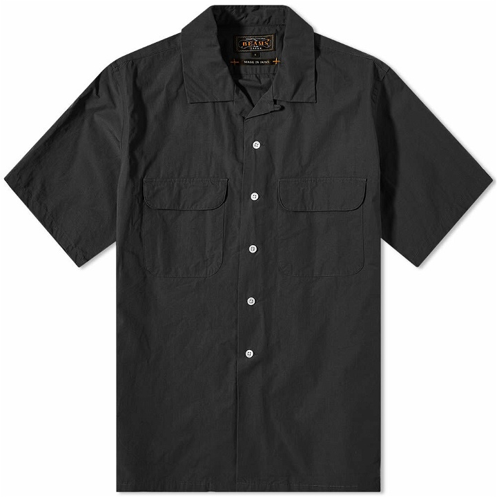 Photo: Beams Plus Men's Short Sleeve Open Collar Linen Shirt in Black
