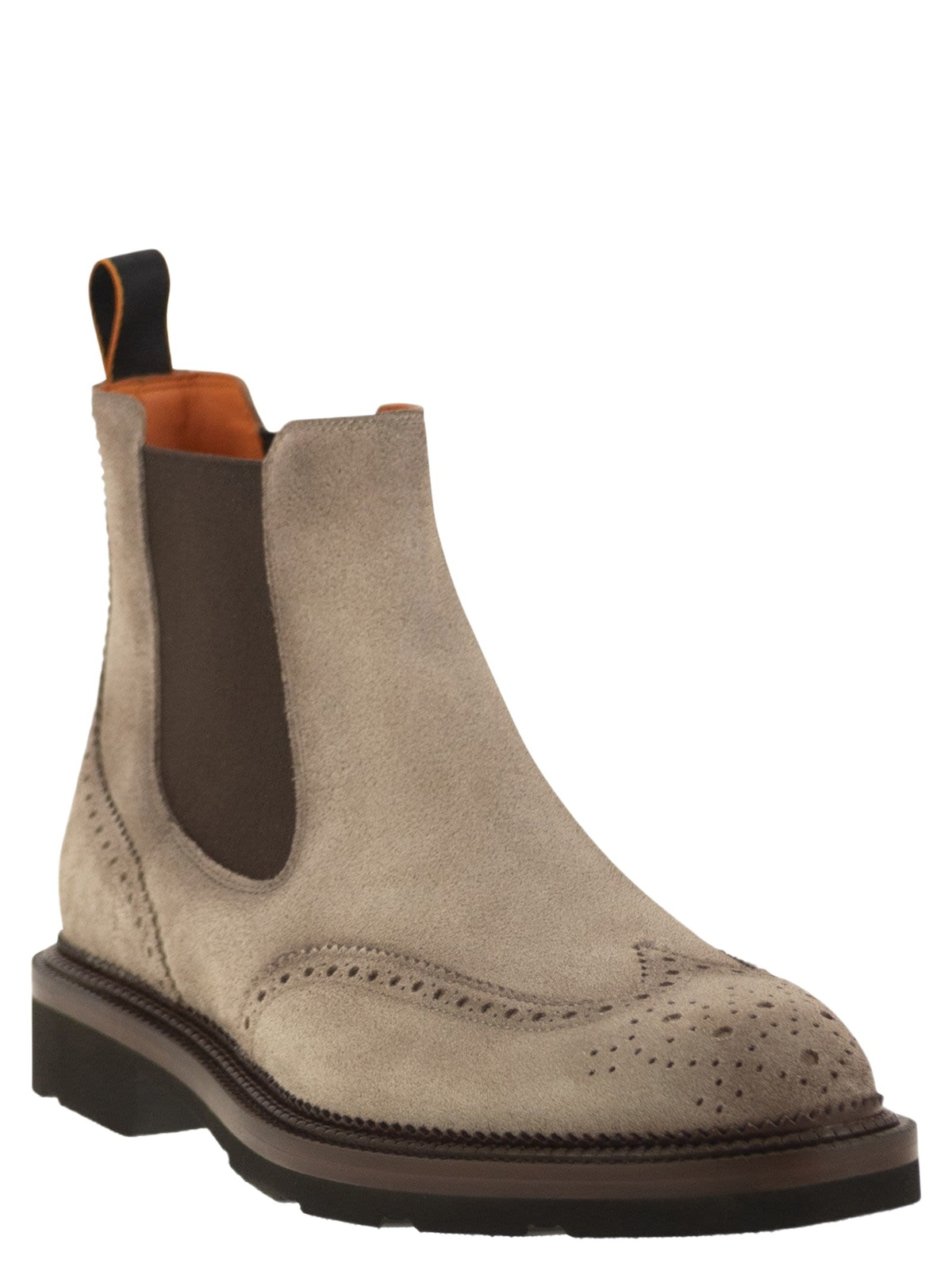 Santoni Chelsea Brogue Suede Ankle Boot
