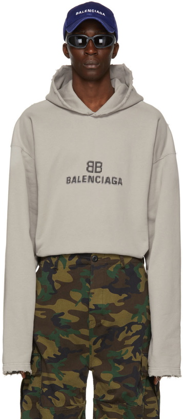 Photo: Balenciaga Taupe Distressed BB Pixel Hoodie