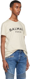 Balmain Beige Printed Logo T-Shirt