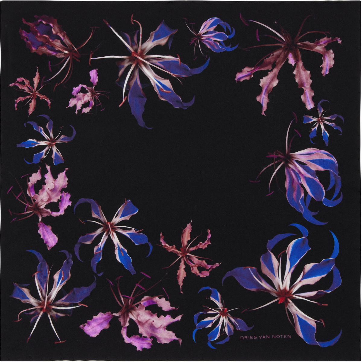 Dries Van Noten Black Printed Pocket Square