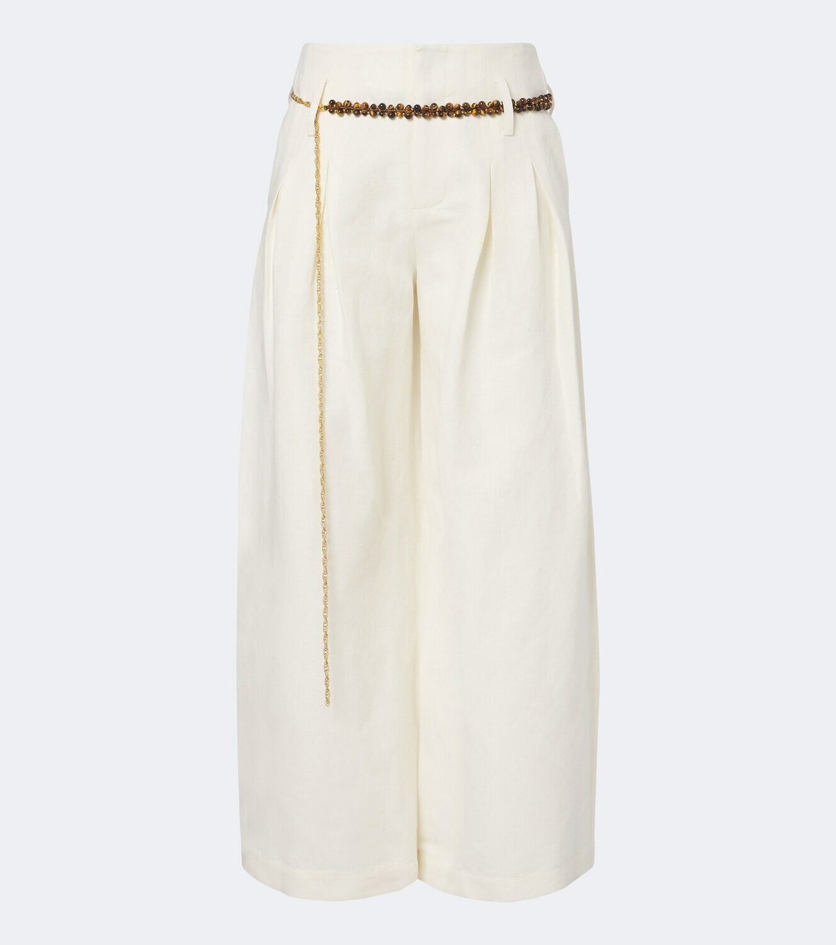 Xu Zhi Belted pleated silk and linen wide-leg pants