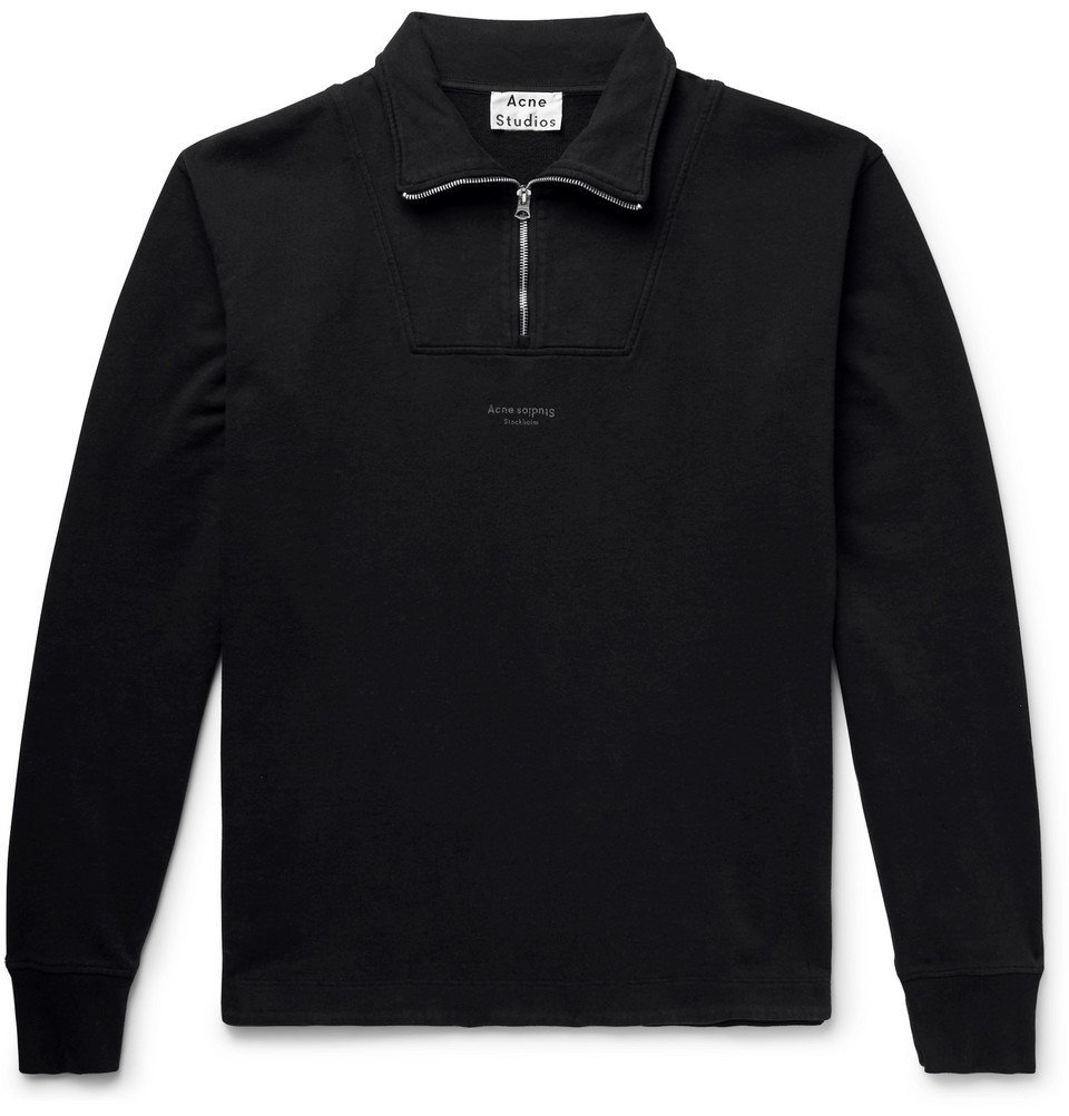 Acne Studios Faraz Logo Print Loopback Cotton Jersey Half Zip Sweatshirt Black Acne Studios