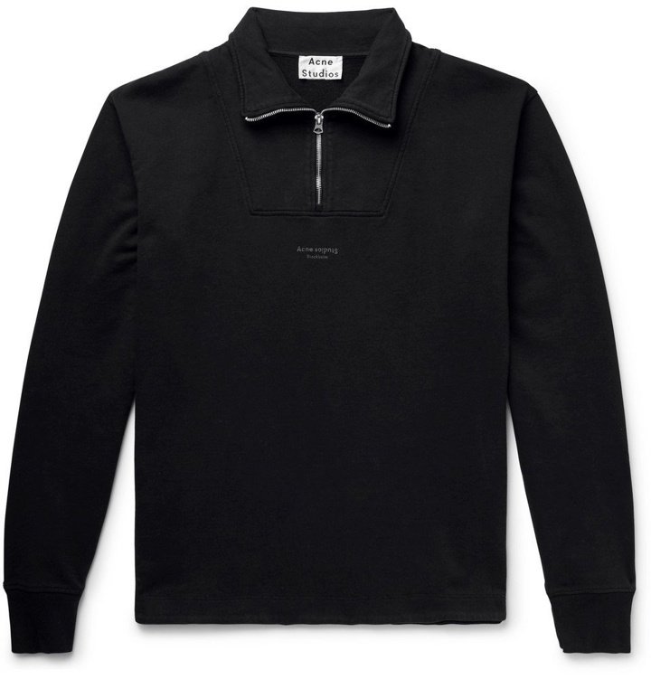 Photo: Acne Studios - Faraz Logo-Print Loopback Cotton-Jersey Half-Zip Sweatshirt - Black