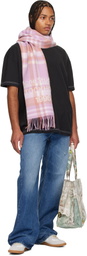 Acne Studios Pink Wide Check Logo Scarf