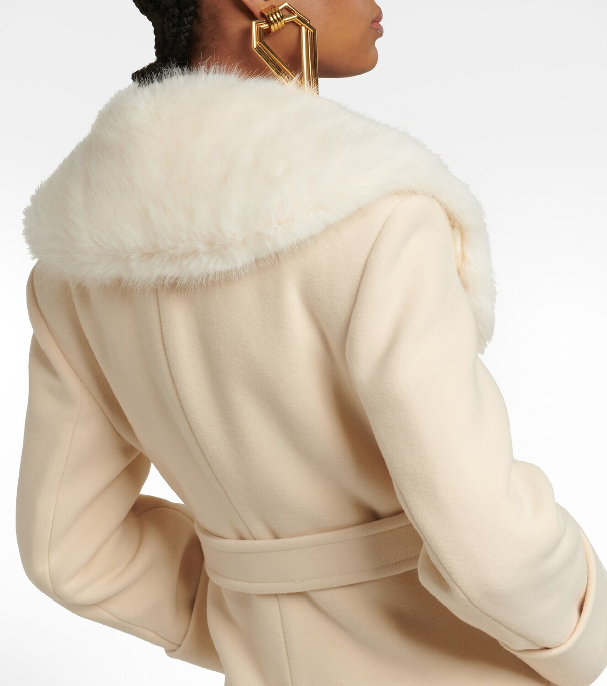 Gucci - Faux fur-trimmed belted wool coat Gucci