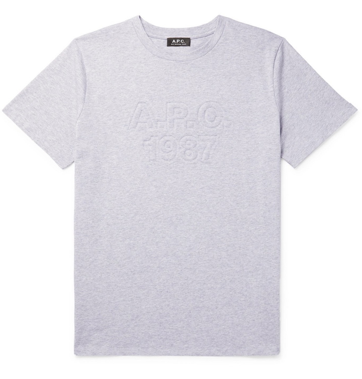 Photo: A.P.C. - Hartman Logo-Embossed Mélange Cotton-Jersey T-Shirt - Gray