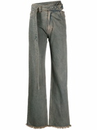 Jade Cropper Grey Cut-Out Straight-Leg Jeans