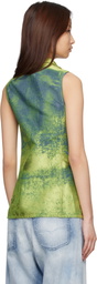 Diesel Green Belted Satin Denim Vest