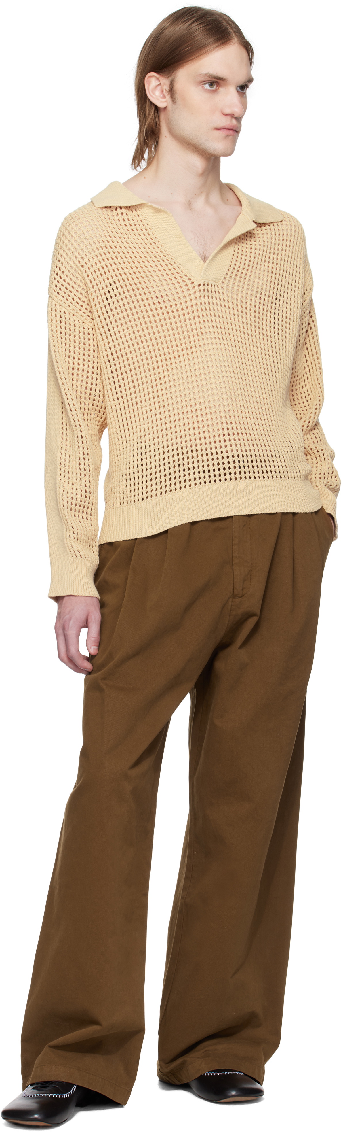 CMMN SWDN Beige Arram Open Knit Polo