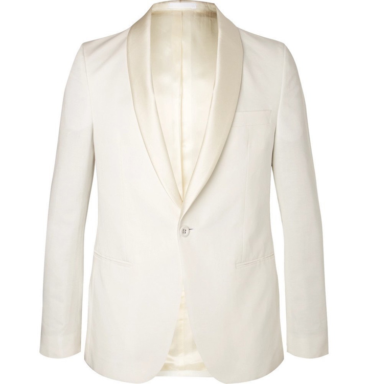 Photo: Officine Generale - Ecru Slim-Fit Satin-Trimmed Cotton and Linen-Blend Tuxedo Jacket - Cream