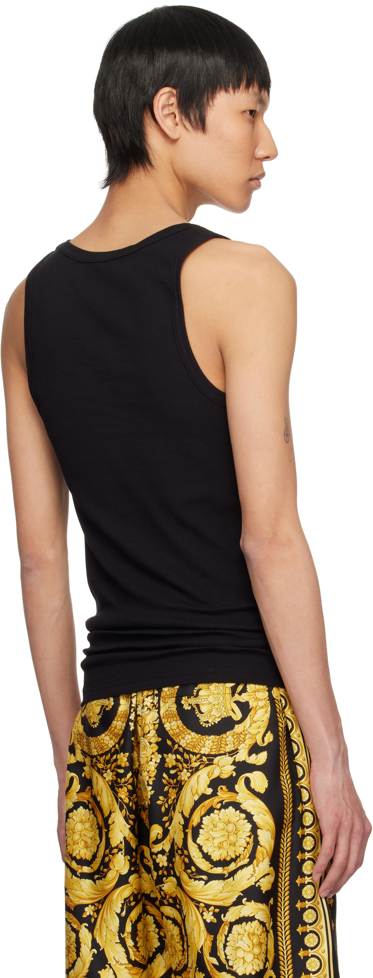 Versace Underwear Black Logo Ribbed Tank Top
