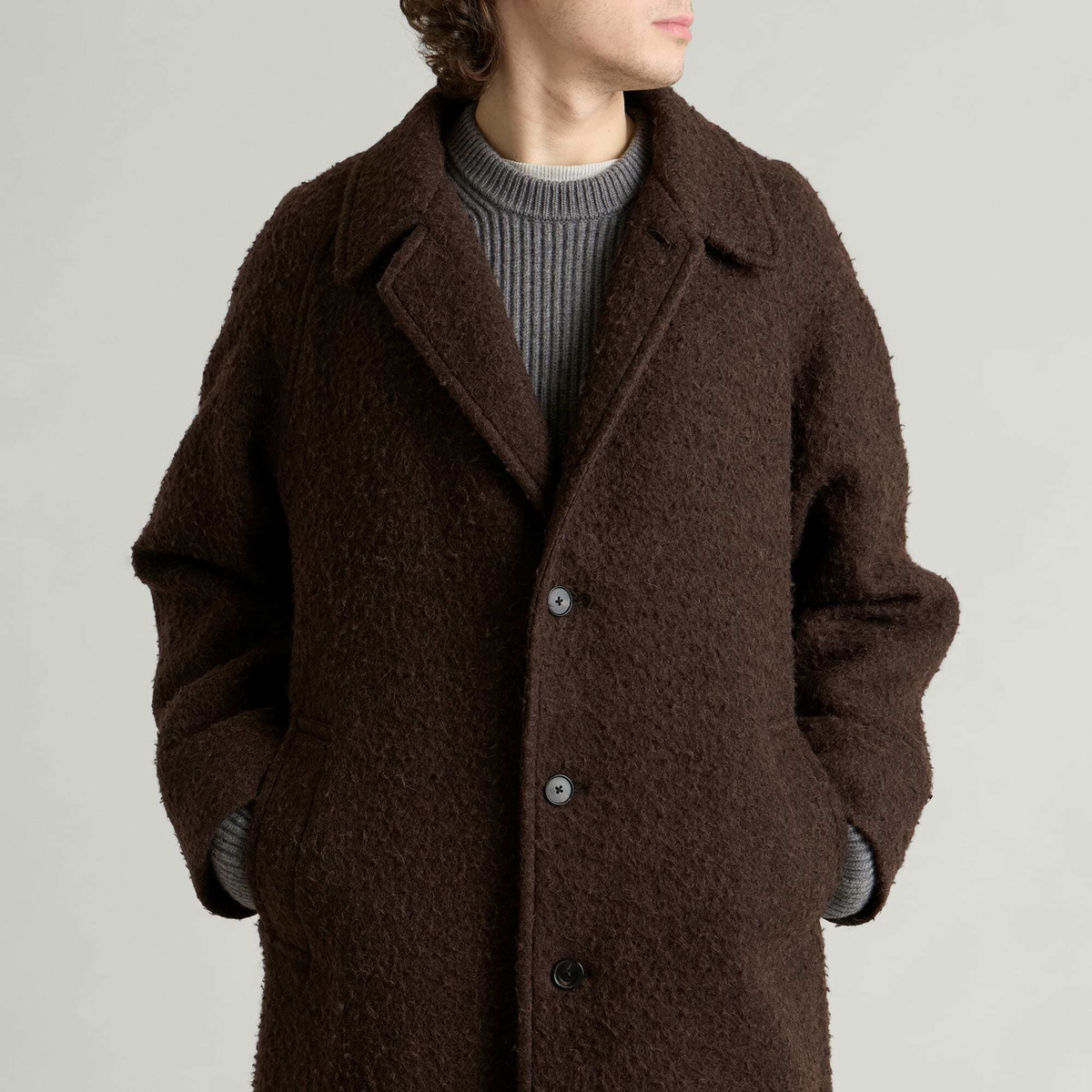 Kaptain Sunshine Men's Napping Wool Umbrella Coat in Top Brown