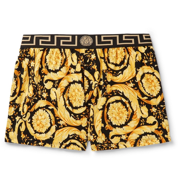 Photo: Versace - Slim-Fit Printed Stretch-Cotton Boxer Shorts - Yellow