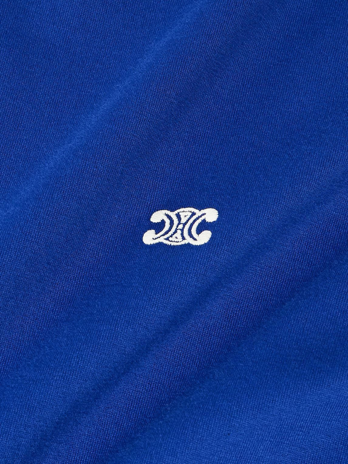 CELINE - Triomphe Logo-Embroidered Cotton-Jersey T-Shirt - Blue
