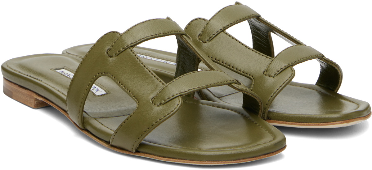 Manolo Blahnik Brown Grellanuflat Nappa Leather Flat Sandals