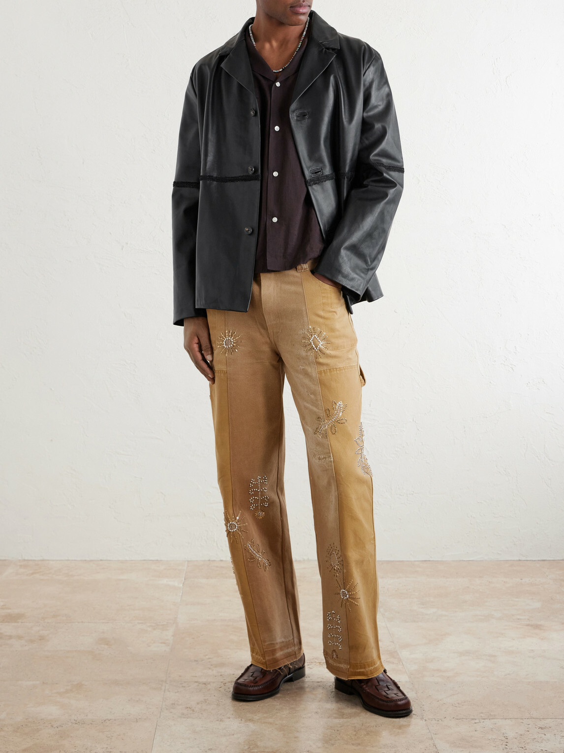 Kartik Research - Embroidered Leather Jacket - Black