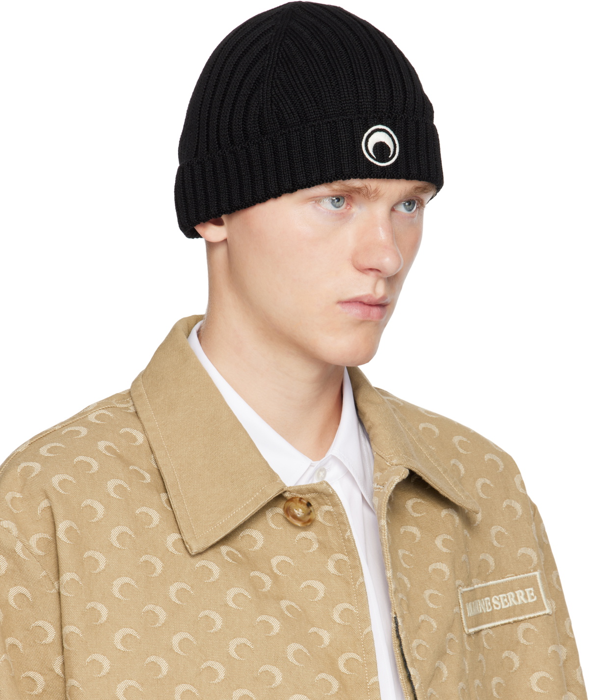 Marine Serre Black Moon Logo Knit Beanie