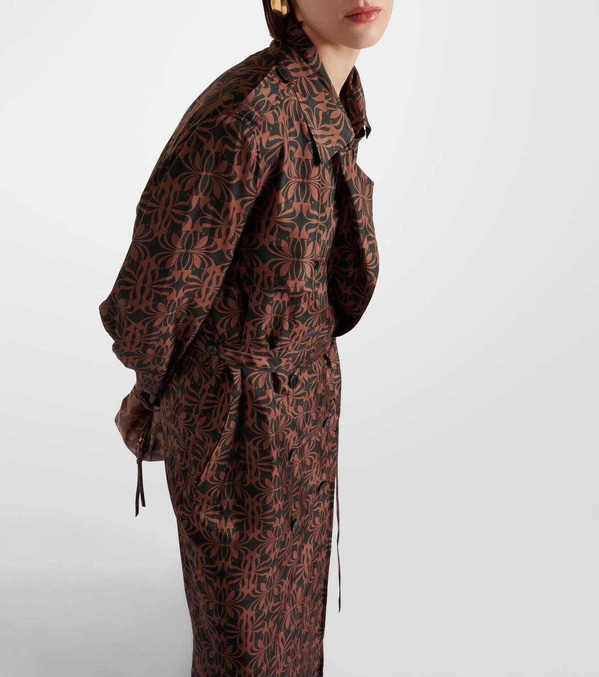 Dries Van Noten Printed silk satin trench coat