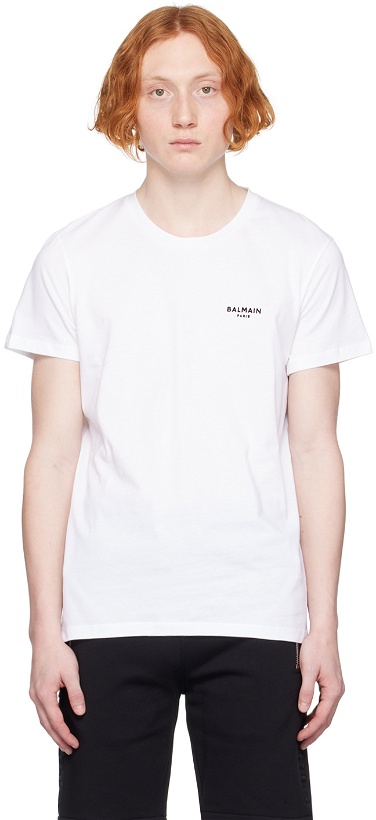 Photo: Balmain White Flocked T-Shirt