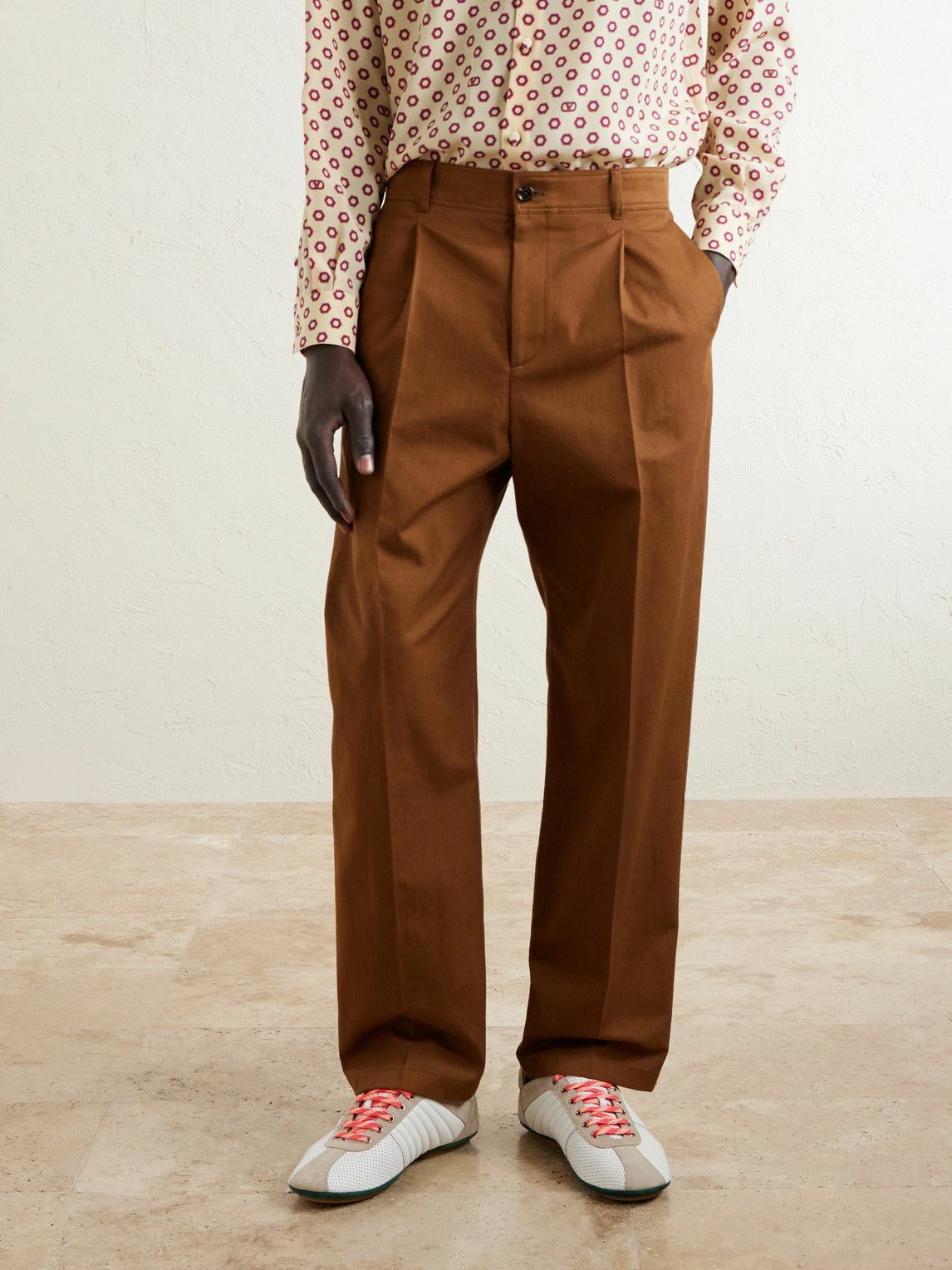 Valentino Garavani - Straight-Leg Cotton-Gabardine Trousers - Brown