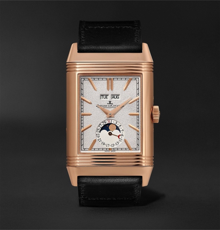 Photo: Jaeger-LeCoultre - Casa Fagliano Reverso Tribute Calendar Limited Edition Hand-Wound 29.9mm 18-Karat Rose Gold and Leather Watch, Ref. No. - Neutrals