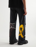 Marine Serre - Straight-Leg Panelled Printed Upcycled Cotton-Jersey Track Pants - Black