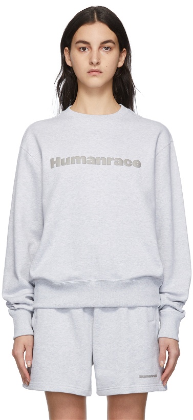 Photo: adidas x Humanrace by Pharrell Williams SSENSE Exclusive Grey Humanrace Tonal Logo Sweatshirt