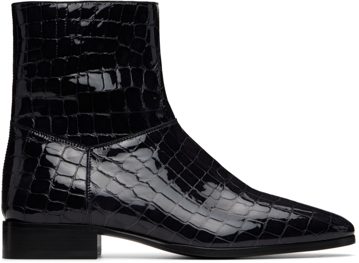 Photo: Fear of God Navy Croc-Embossed Ankle Boots
