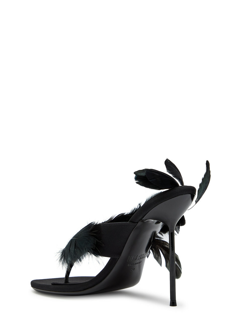 Paris Texas Lidia Feather 105 Crepe Thong Mules Black