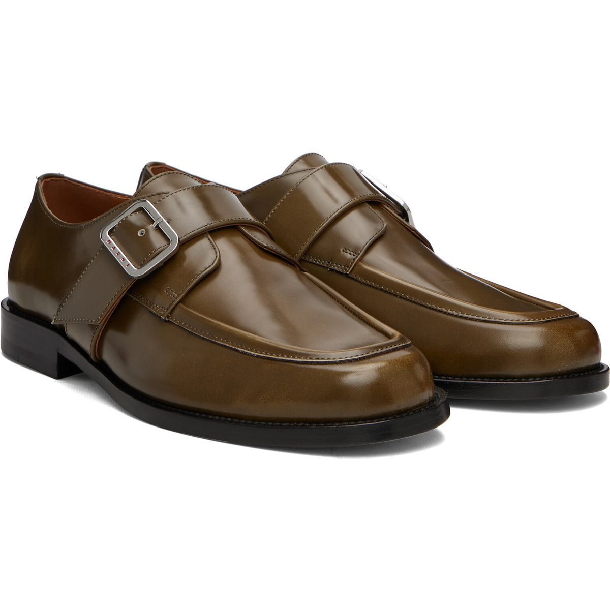 Marni Khaki Shaded Leather Buckle Monkstraps