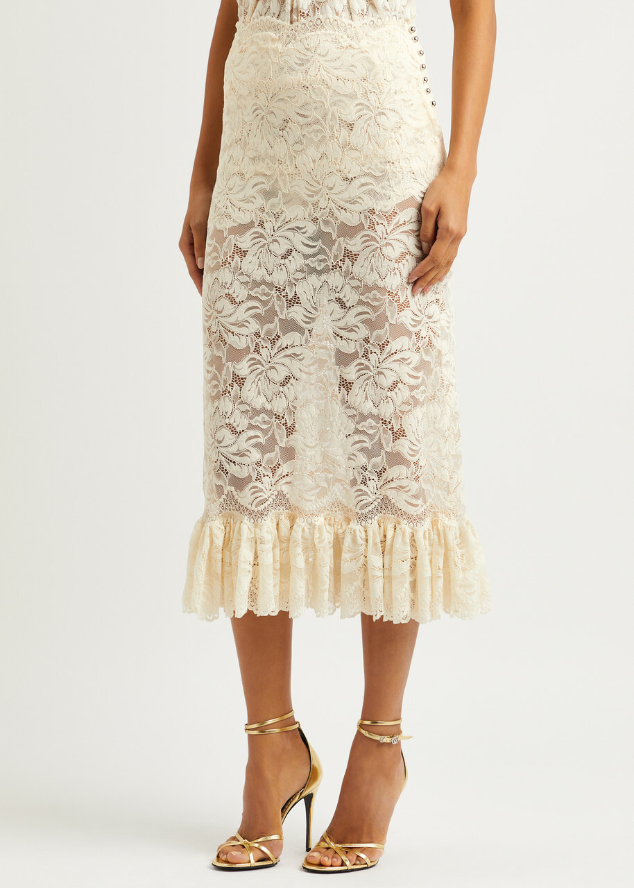 スカート RABANNE LAMINATED LACE MIDI SKIRT IVORY MIDI-SKIRT IN LACE | Rabanne